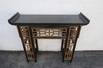 Mesa de entrada consola estrecha pequeña pintada envejecida asiática Hollywood Regency 6150 Foto 1 de 4