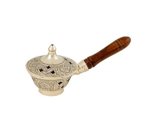 Creative Brands Ornate Incense Burner with Wood Handle, 7", Brass & Wood - Picture 1 of 1