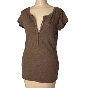Top Henley Aeropostale Vintage Y2K Manga Corta Marrón Acanalado Tejido Talla XL NOS - Imagen 1 de 11