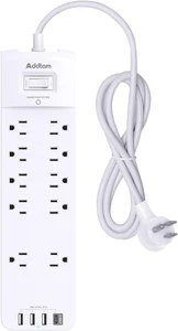 Power Strip,  Surge Protector with 10 Outlets and 4 USB Ports, 6 Feet Extension - Picture 1 of 12