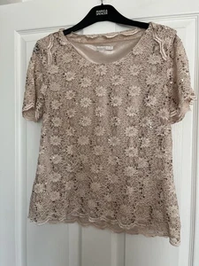 Jacques Vert Lace Top Size 16 Sparkly Occasion Top Excellent Condition beige - Picture 1 of 3