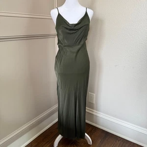 Anthropologie Elyse Bias Slip Dress Women’s Small Moss Green Cowl Neck - Picture 1 of 8