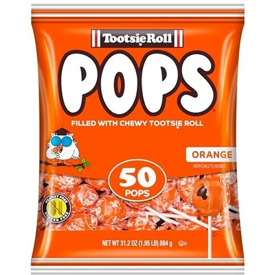 Bolso Tootsie Pops Sabor Único Piruletas Sabor Naranja, 50 unidades, Paquete de 1. Foto 1 de 4