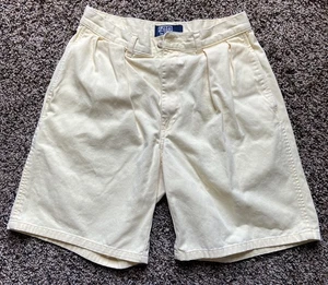 VINTAGE Ralph Lauren Shorts Mens 30 Yellow Pleated Chino 90s Preppy Golf Cotton - Picture 1 of 13