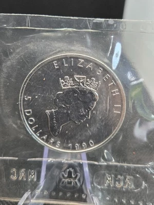 Hoja de arce de plata Canadá 1990 $5 - 1 oz plata .9999 - BU - ¡Fecha clave temprana! Foto 1 de 2