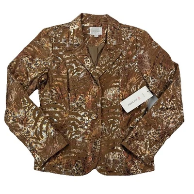 Erin London металлический животных печати Blazer куртка женщин M коричневое золото новый с Ярлыками - Изображение 1 из 4