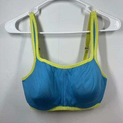 Sujetador deportivo convertible Natori Yogi Contour 34C azul amarillo almohadilla con aros 731050 Foto 1 de 4