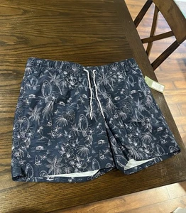 Mens Goodfellow & Co 7" Parrot Scenic Swim Trunks Navy Blue Large Summer Beach - Picture 1 of 9