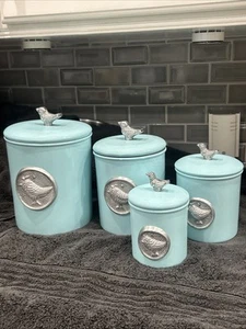 Old Dutch 'Lauren BlueBird' 4-piece Canister Set Unmarked Made In India  - Picture 1 of 11