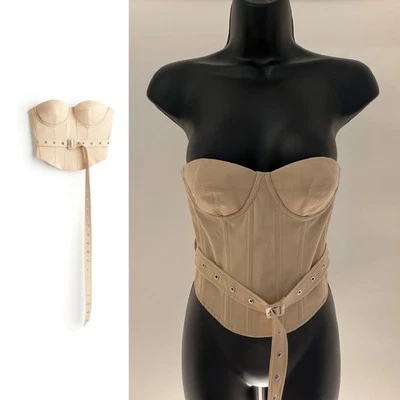 *CHEAP RRP £75* New H&M Designer Rokh Wool Blend Belted Corset Top Cream Size L - Image 1 of 4