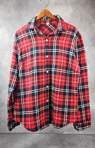Unisex Plaid Flannel Warm Shirt Long Sleeves Button Up Blouse Red Black XL - Picture 1 of 8