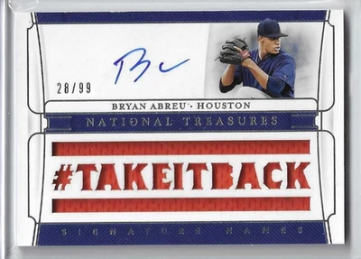 2020 NATIONAL TREASURES BRYAN ABREU RC ON CARD AUTO PATCH SIGNATURE NAMES 28/99 - Image 1 of 2