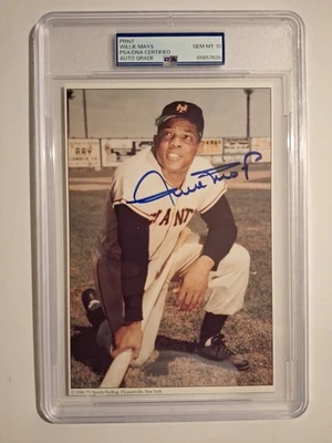 Willie Mays Gem Mt 10 Auto Signed In Blue 5x8 Print GIANTS HOF Psa/dna #7626 - Image 1 of 4