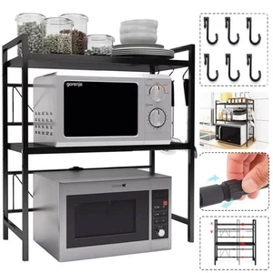 3 stufige Erweiterbares Mikrowellen Regal Mikrowellenregal Organizer mit 6 Haken - Bild 1 von 16