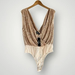 Neu mit Etikett Lulus Pailletten Body Top Bluse Größe L gold - Bild 1 von 5