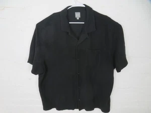 Gap Shirt Mens 3XL Black Textured Modal Camp Collar Short Sleeve Button Up Knit - Picture 1 of 9