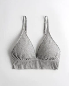 Gilly Hicks Heather Gray Jersey V-Neck Ribbed Triangle Lounge Bralette - Picture 1 of 9
