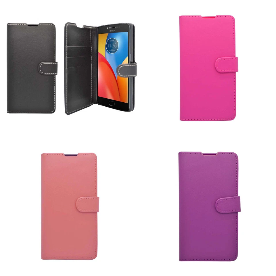 Funda tipo billetera abatible de cuero PU con soporte para ranura para tarjeta para teléfono Motorola E4 Foto 1 de 4