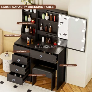 Vanity Set 10 LED Lighted Mirror Makeup Dressing Table Dresser Desk 6 Drawers - Picture 1 of 15