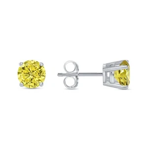 1,50 ct Rundschliff Kanarien Ohrringe Ohrstecker massiv echt 950 Platin Push Back Korb - Bild 1 von 3