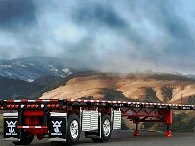 1/64 DCP BLACK/RED WILSON ROADBRUTE SPREAD AXLE FLATBED TRL W/ WHEEL TOOL BOX - Image 1 of 4