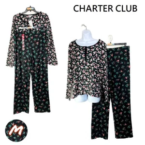 NWOT Charter Club M Black Floral Pajama Top &  Flannel Pants Assorted 100136653 - Picture 1 of 13