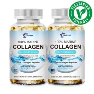 Marine Collagen Capsules 1300mg Halal Hair Skin Nails High in Protein 2 Bottles - Picture 1 of 10