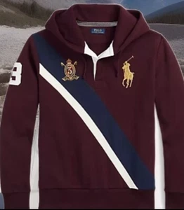 NWT POLO RALPH LAUREN Men Big/Tall Big Pony Red Pullover Fleece Rugby Hoodie LT - Picture 1 of 9