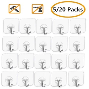 5-20x Self Adhesive Strong Sticky Hooks Heavy Waterproof Wall Transparent Hooks - Picture 1 of 12