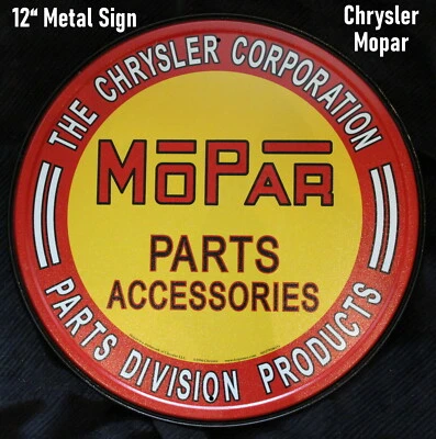 Mopar Parts Accessories Chrysler Corporation 12" Round Tin Sign ad Made in USA  - Image 1 of 4