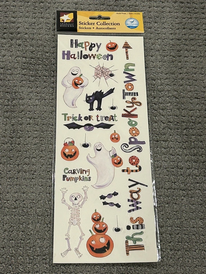 Vintage American Traditional Designs Halloween Stickers One unopened Large Sheet - Imagem 1 de 1