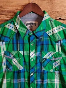 Mens 2XL Western Short-Sleeved Button-up Green Blue Plaid Company 81 - Picture 1 of 9