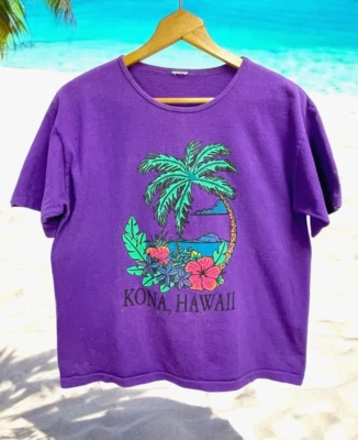 Camiseta De Colección Años 80 Kona Hawaii Turista Puntada Única Gráfica Hibisco Palma Playa L Foto 1 de 4