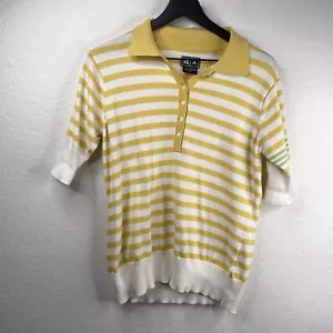 Adidas Top Women's Yellow Sz L Polo Striped Short Sleeves Golf Tennis Pickleball - Picture 1 of 10