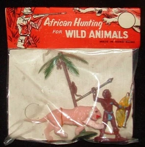 ORIGINL 1950's AFRICAN HUNT SAFARI PLAYSET ANTIQ TOY  HONG KONG MINT SEALD Spear - Picture 1 of 5