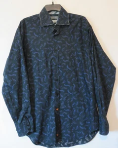Thomas Dean Shirt Black Paisley Purple Large Flip Cuff Button Up Western Mens - Picture 1 of 12