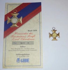 Royal House Reuss Greiz Prince Heinrich XX Order Merit Badge Medal Principality - Imagen 1 de 1