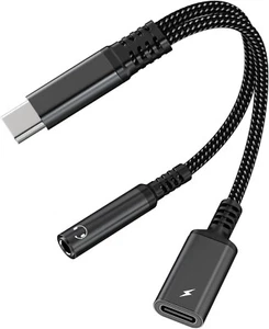 2 in 1 Type-C USB C to 3.5mm AUX Audio Headphone Jack Adapter Charger Cable New - Picture 1 of 8