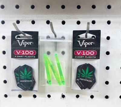 Varillas de dardos verde neón y 2 juegos de vuelos de dardos delgados de hoja de olla Foto 1 de 3