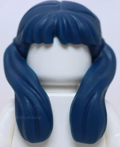 Lego Dark Blue Hair Female Long with Bangs and Front Pigtails Flexible Rubber - Picture 1 of 2