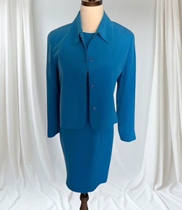 100% Silk VTG Women Sz 4 Blue Sleeveless Dress & Jacket Set Old Money Jackie - Picture 1 of 14