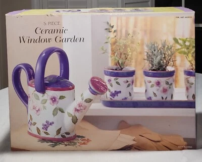 CAPRIWARE Juego de 5 piezas de cerámica para ventana de jardín, 3 jardineras, bandeja, lata de agua flor NUEVO Foto 1 de 4
