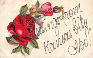 AK KS: Grüße aus Kansas, Rosen, DB 1910er Jahre (Bäcker) - Bild 1 von 2