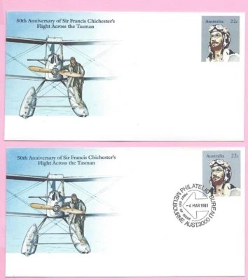 AUSTRALIA 1981 Pair of PSE's #033  FDC & Mint - CHICHESTERS FLIGHT ACROSS TASMAN - Image 1 of 2