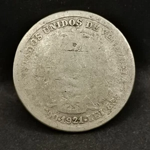 1/2 BOLIVAR SILVER 1921 SIMON BOLIVAR VENEZUELA 600000 EX. / SILVER / THREE USEE - Picture 1 of 3