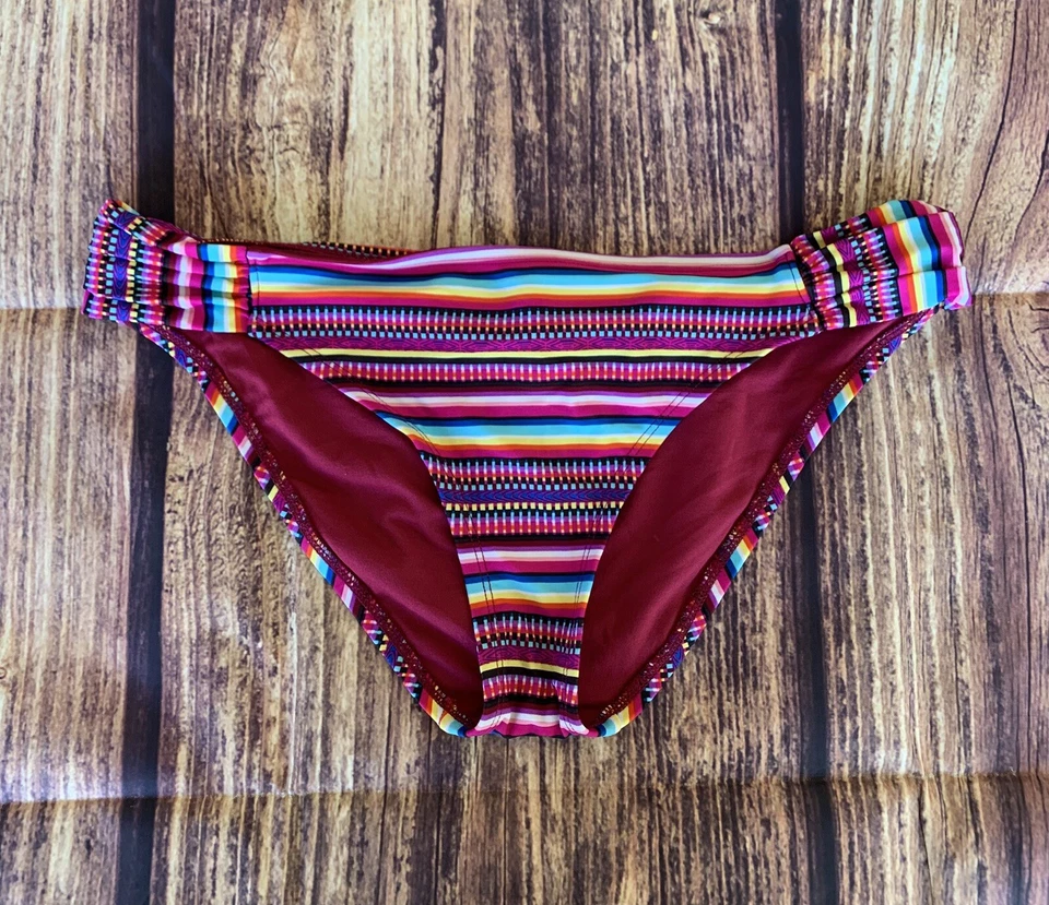 Parte inferior de bikini Mossimo para mujer multicolor forrada a rayas elástica talla: XL Foto 1 de 4