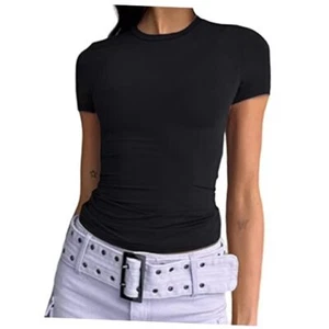 Abardsion Women's Casual Basic Going Out Crop Tops Slim Fit Short Small Black - Picture 1 of 5