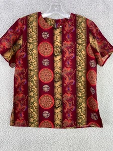 Vintage Maggie Sweet Top Shirt S Multicolor Asian Shoulder Pads Boho USA Made - Picture 1 of 8