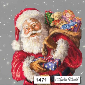 (1471) ZWEI individuelle Papier Lunch Decoupage Servietten - WEIHNACHTSMANN SACK SPIELZEUG GESCHENKE - Bild 1 von 3