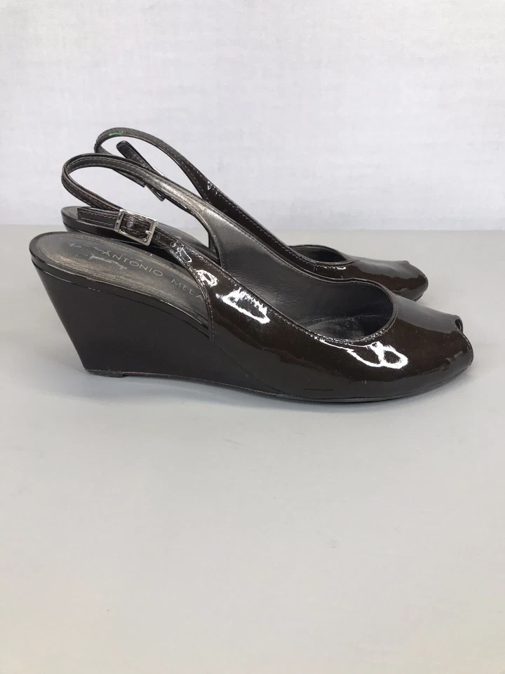 Zapatos para mujer Antonio Melani talla 8M con cordones marrón tacón de cuña punta abierta Foto 1 de 4